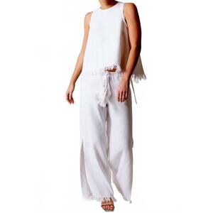 NEW MIGUELINA micha sorrento linen fringed top in pure white